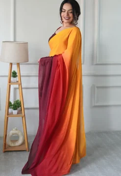 Pre Stitched Chinon Chiffon Saree in Multicolor