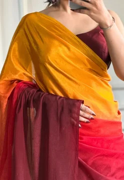 Pre Stitched Chinon Chiffon Saree in Multicolor