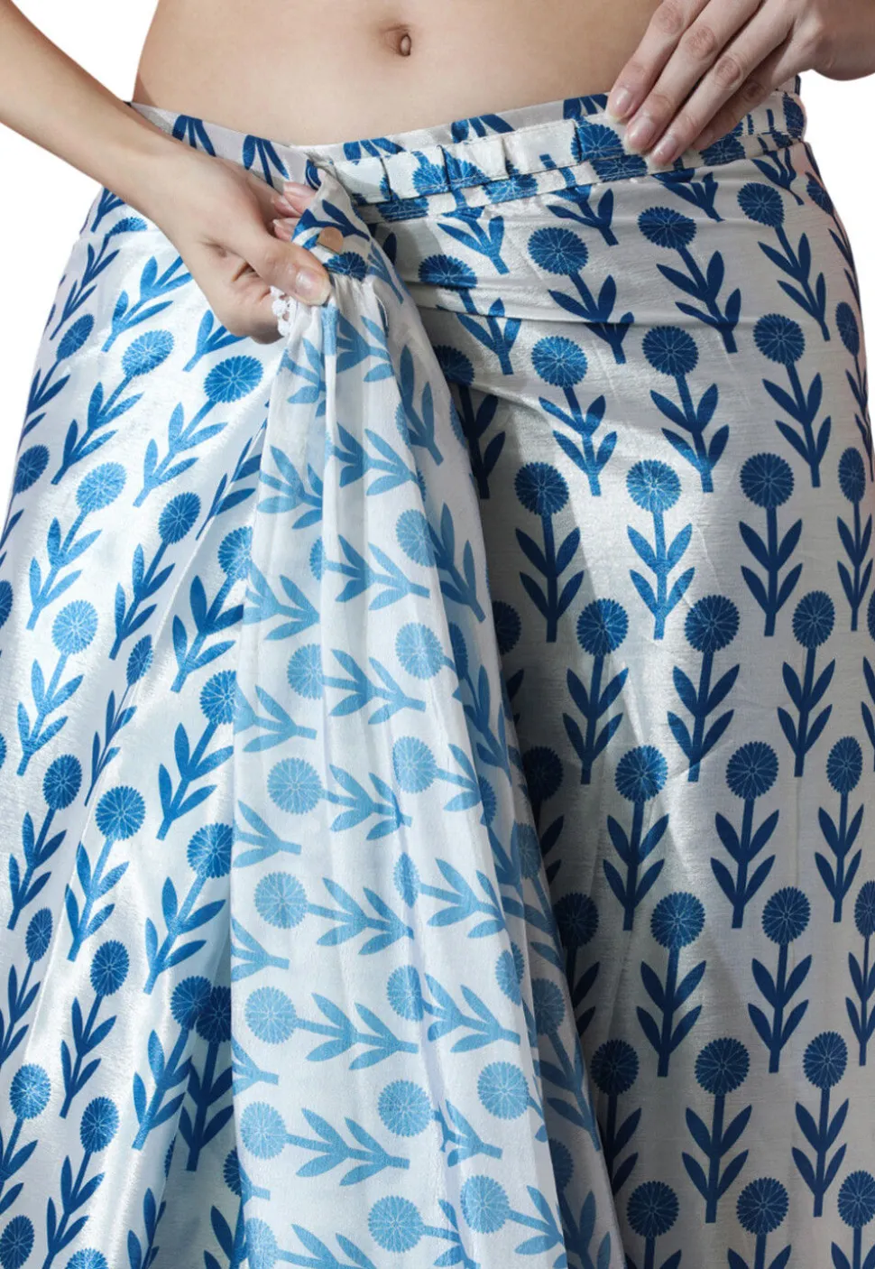 Pre Stitched Chinon Chiffon Saree in White