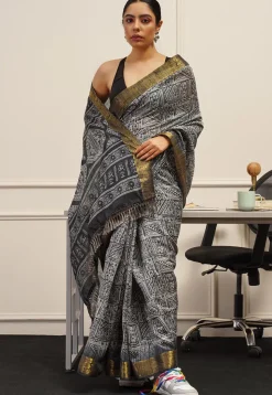 Pre Stitched Cotton Saree in Grey