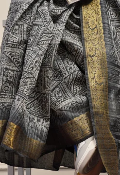 Pre Stitched Cotton Saree in Grey
