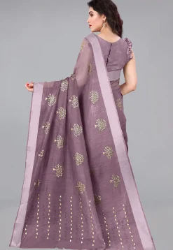 Pre Stitched Cotton Slub Saree in Purple