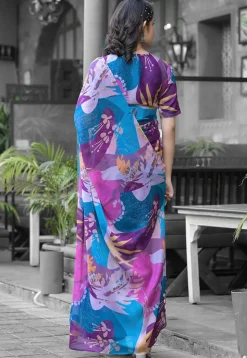 Pre Stitched Georgette Saree in Multicolor