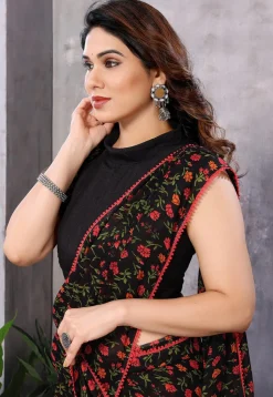 Pre Stitched Georgette Saree in Black