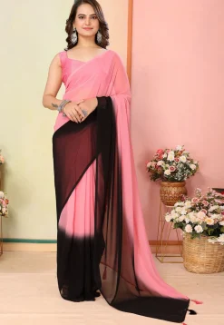 Pre Stitched Georgette Saree in Shaded Pink and Black