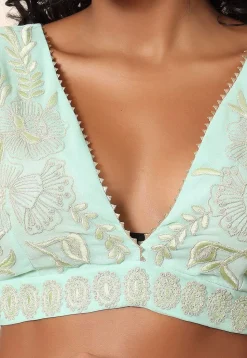 Pre Stitched Georgette Saree in Pastel Green