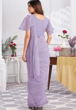 Pre Stitched Georgette Saree in Purple