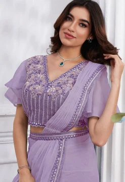 Pre Stitched Georgette Saree in Purple