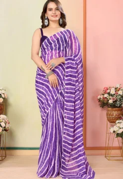 Pre Stitched Georgette Saree in Purple