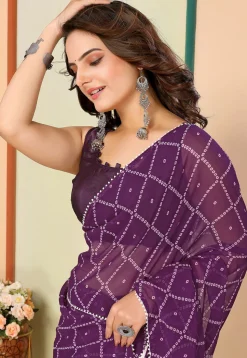 Pre Stitched Georgette Saree in Purple