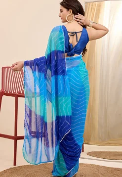 Pre Stitched Georgette Saree in Blue