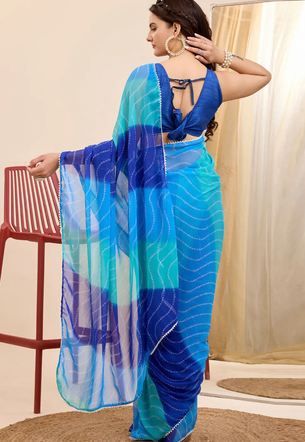 Pre Stitched Georgette Saree in Blue