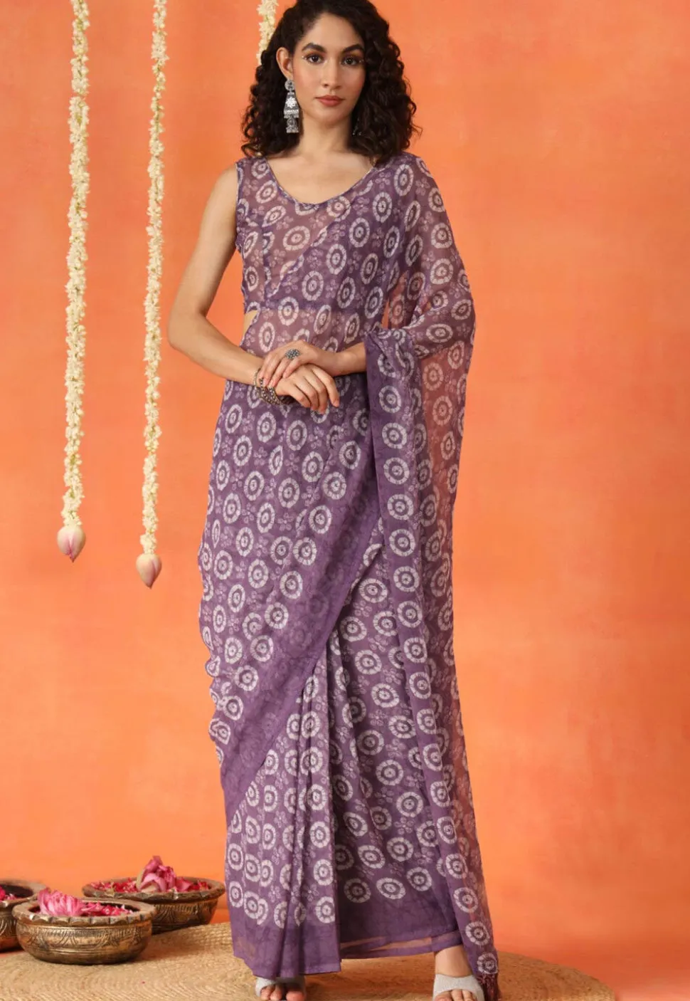 Pre Stitched Georgette Saree in Purple