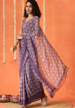 Pre Stitched Georgette Saree in Purple