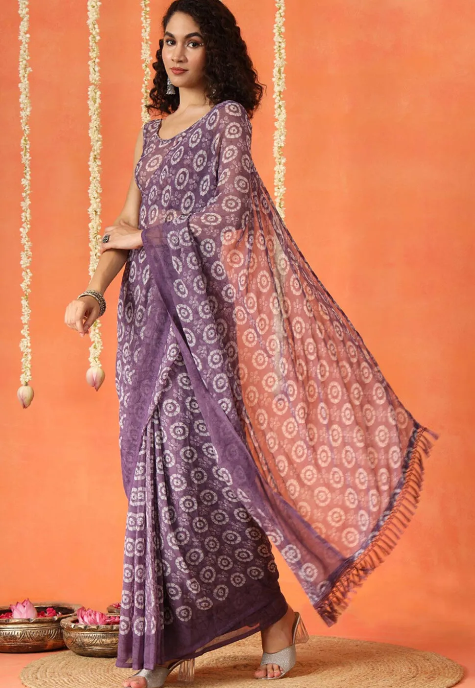 Pre Stitched Georgette Saree in Purple