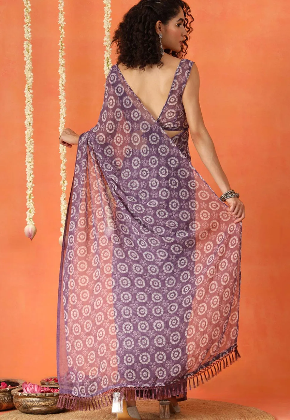 Pre Stitched Georgette Saree in Purple