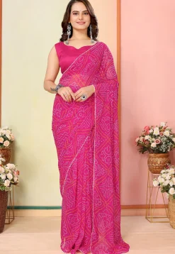 Pre Stitched Georgette Saree in Pink