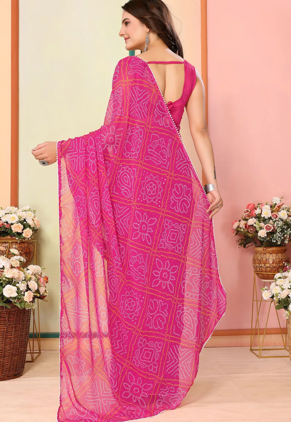 Pre Stitched Georgette Saree in Pink