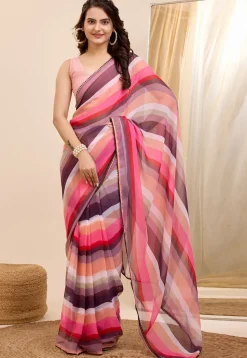 Pre Stitched Georgette Saree in Multicolor