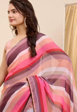 Pre Stitched Georgette Saree in Multicolor