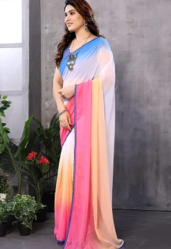 Pre Stitched Georgette Saree in Multicolor