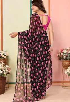 Pre Stitched Georgette Saree in Black