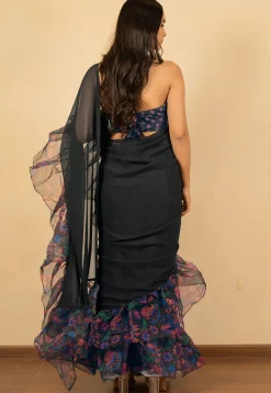 Pre Stitched Georgette Saree in Black