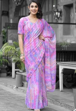 Pre Stitched Georgette Saree in Purple