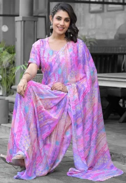 Pre Stitched Georgette Saree in Purple