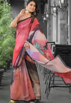 Pre Stitched Georgette Saree in Multicolor