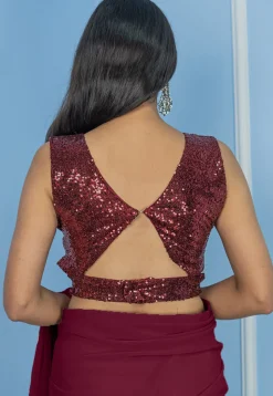 Pre Stitched Georgette Saree in Wine