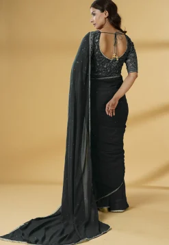 Pre Stitched Georgette Saree in Black