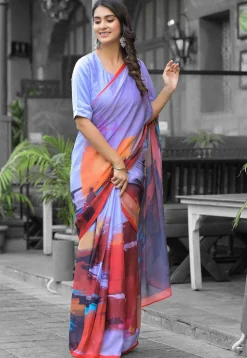 Pre Stitched Georgette Saree in Multicolor