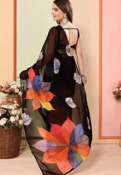 Pre Stitched Georgette Saree in Black