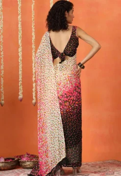 Pre Stitched Georgette Saree in Multicolor