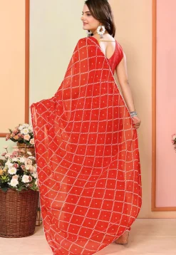 Pre Stitched Georgette Saree in Red