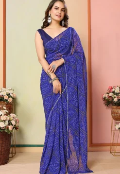Pre Stitched Georgette Saree in Blue