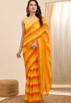 Pre Stitched Georgette Saree in Yellow