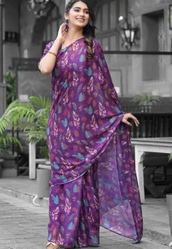 Pre Stitched Georgette Saree in Purple