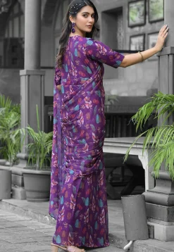 Pre Stitched Georgette Saree in Purple