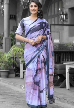 Pre Stitched Georgette Saree in Light Purple