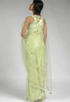 Pre Stitched Net Saree in Light Green