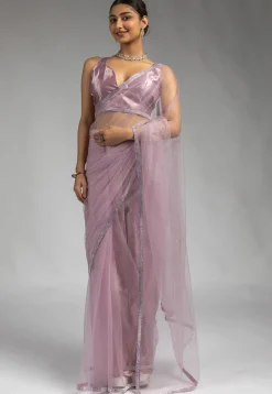 Pre Stitched Net Saree in Purple