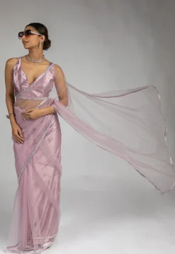 Pre Stitched Net Saree in Purple