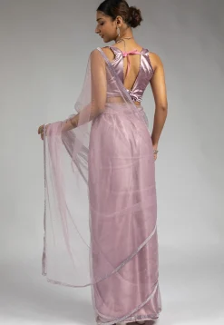 Pre Stitched Net Saree in Purple