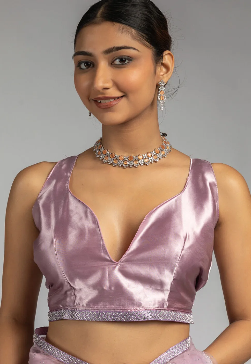 Pre Stitched Net Saree in Purple