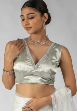 Pre Stitched Net Saree in Off White