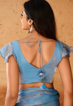 Pre Stitched Organza Saree in Blue