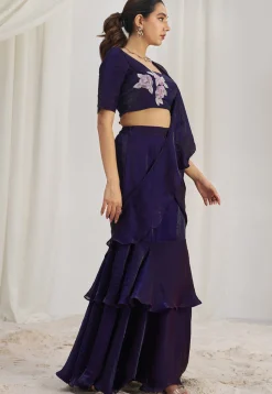 Pre Stitched Organza Saree in Purple
