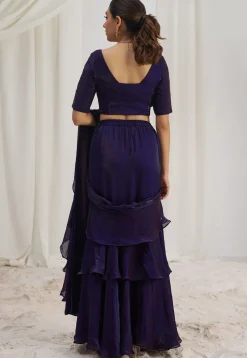 Pre Stitched Organza Saree in Purple